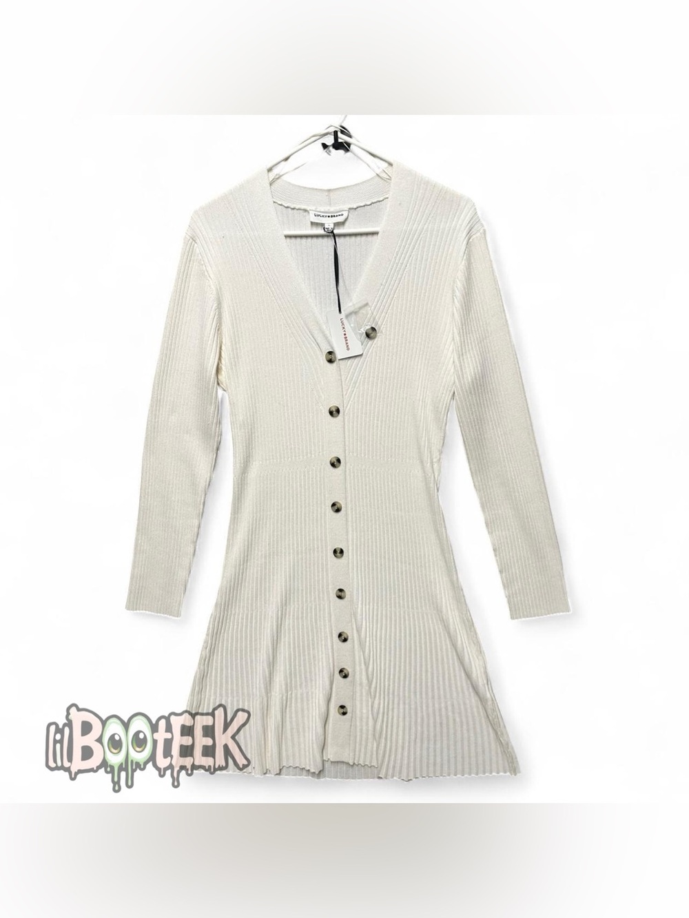 Lucky Brand Ladies LG White Button Up Long Cardigan Sweater NWT